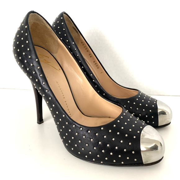 Giuseppe Zanotti Studded Pump Black Silver Metal Leather Slim Heel Almon… - Picture 2 of 9